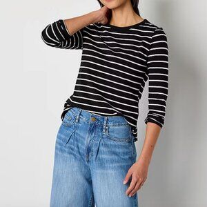 a.n.a Womens Crew Neck Long Sleeve T-Shirt , Stripe Black Sz M NWT